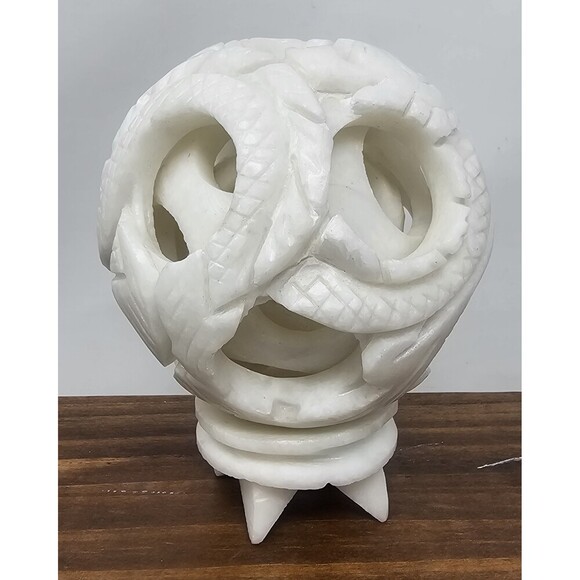 Linglong Other - Hand Carved White Soapstone Linglong Generation Chinese Nesting Puzzle Ball